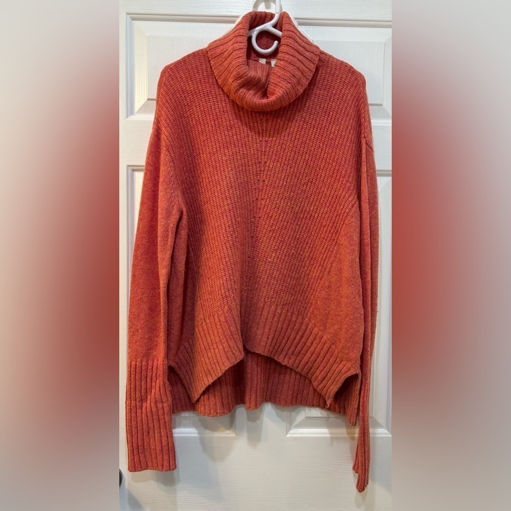 Moth Ribbed Cowl Neck Sweater in Burnt Coral
